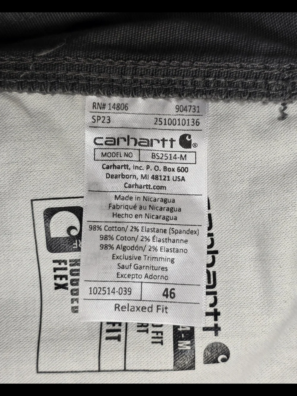 NWT Carhartt Rugged Flex Canvas Work Shorts Mens 46 Grey Relaxed Fit BS2514-M